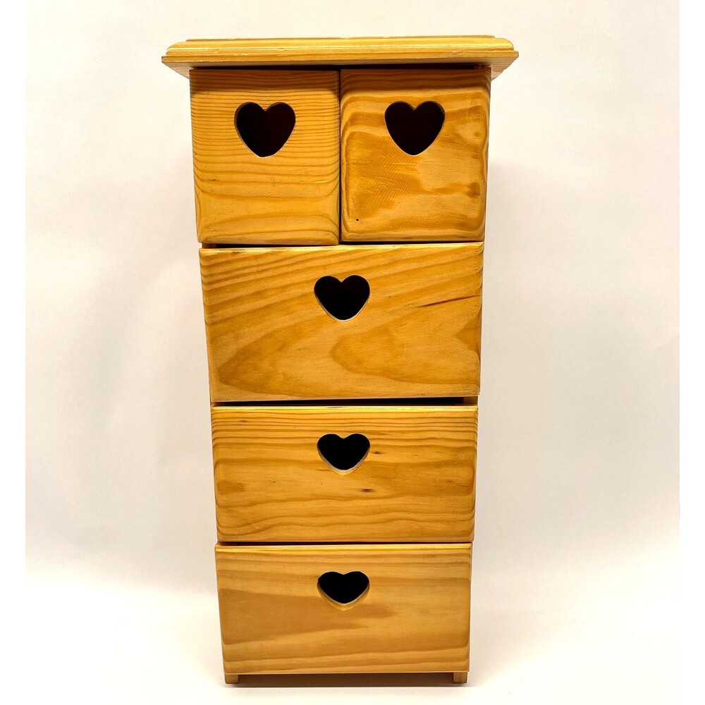 Vintage Country Heart Cutout 5 Drawer Wood Mini Chest Jewelry Craft Organizer